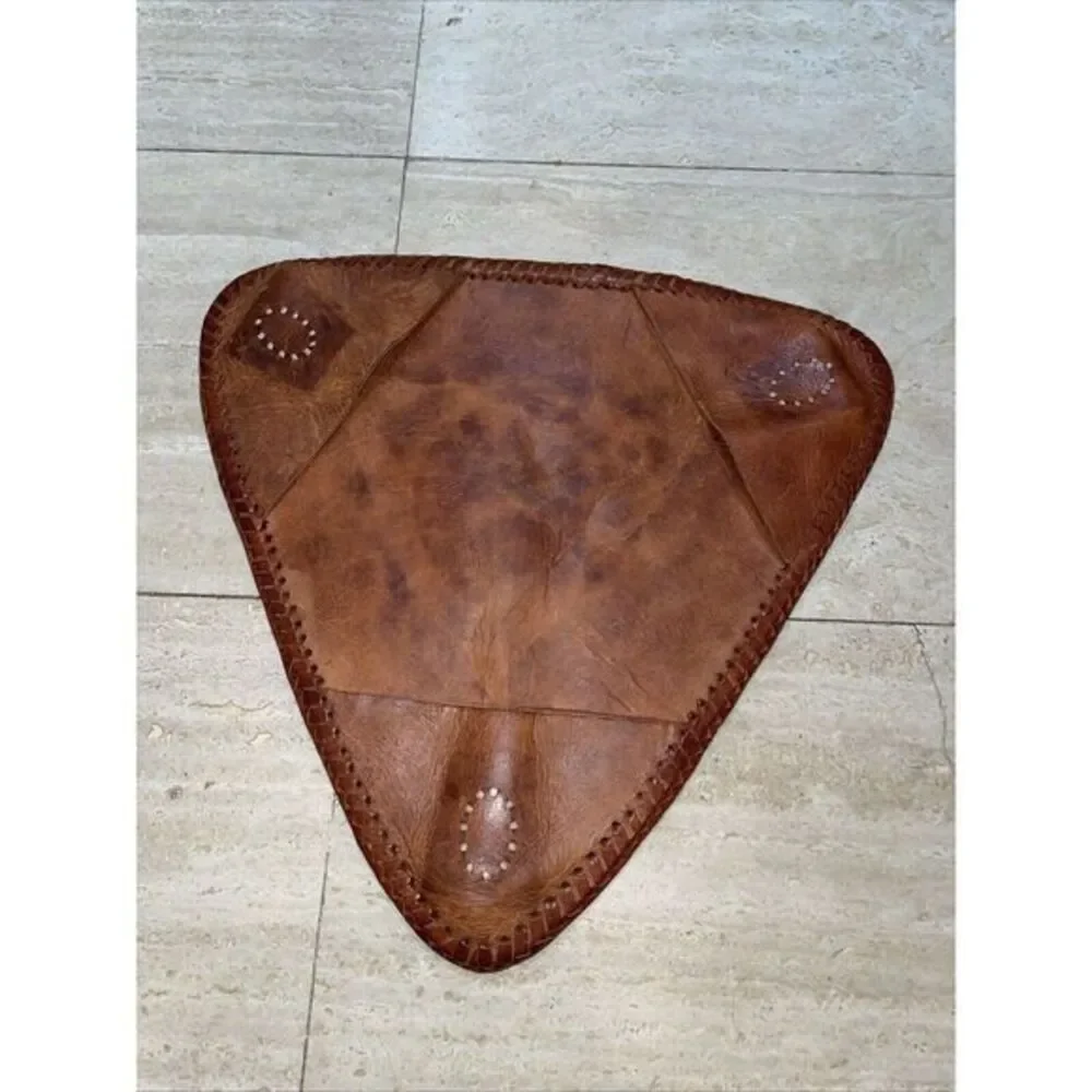 Leather Tripod‎ Saddle Stool Cover Needlepoint Geometric Pattern